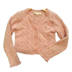 Loveshackfancy Kids Bow embellished Cable Cashmere Blended Cardigan M 7-9